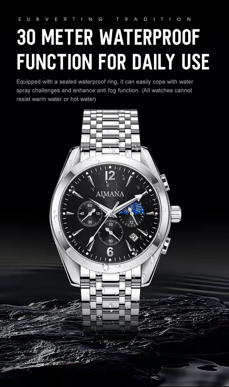 Men's Luxury Chronograph Watch – Available in two color options, crafted from stainless steel with a luminous dial.with three sub-dials and control buttonsand a date display. A perfect gift choice for men.