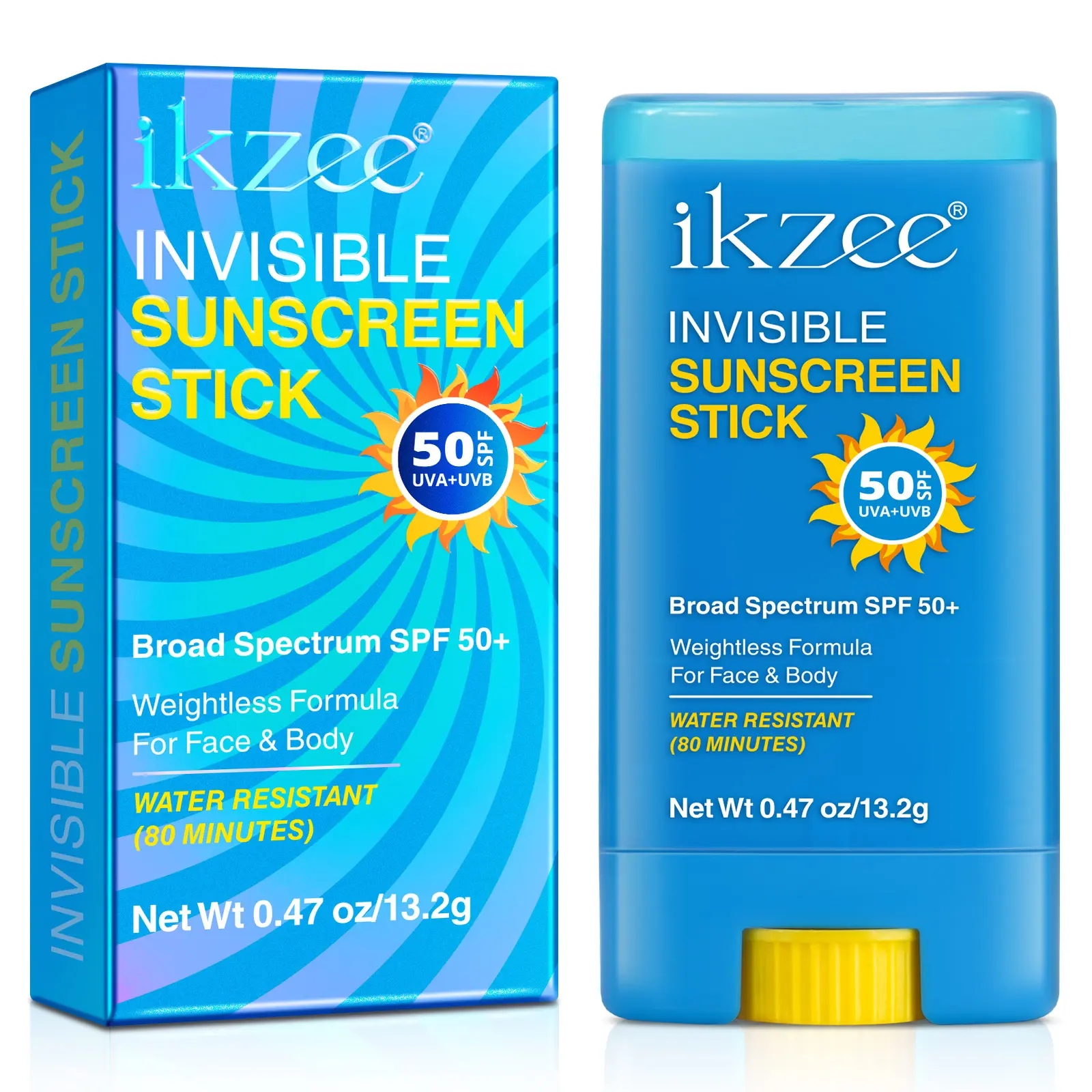 IKZEE Invisible Sunscreen Stick SPF 50+, For Face & Body Sun Protection, Weightless Formula Sweat Water Resistant Sunscreen Stick for Outdoor Golf Beach Sports(13.2g)