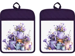 Pot Holders Lavender Watering Can Flowers Farmhouse Kitchen DZ064DPH