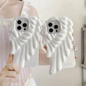 IPhone 13/16/17 Pro Max | Beautiful Sparkling Pink Angel Wings | Silicone Soft Case | Best Friend Gift | Suitable for iPhone 12 13 14 15 16 17 Pro Max Decorative Smartphone Protector