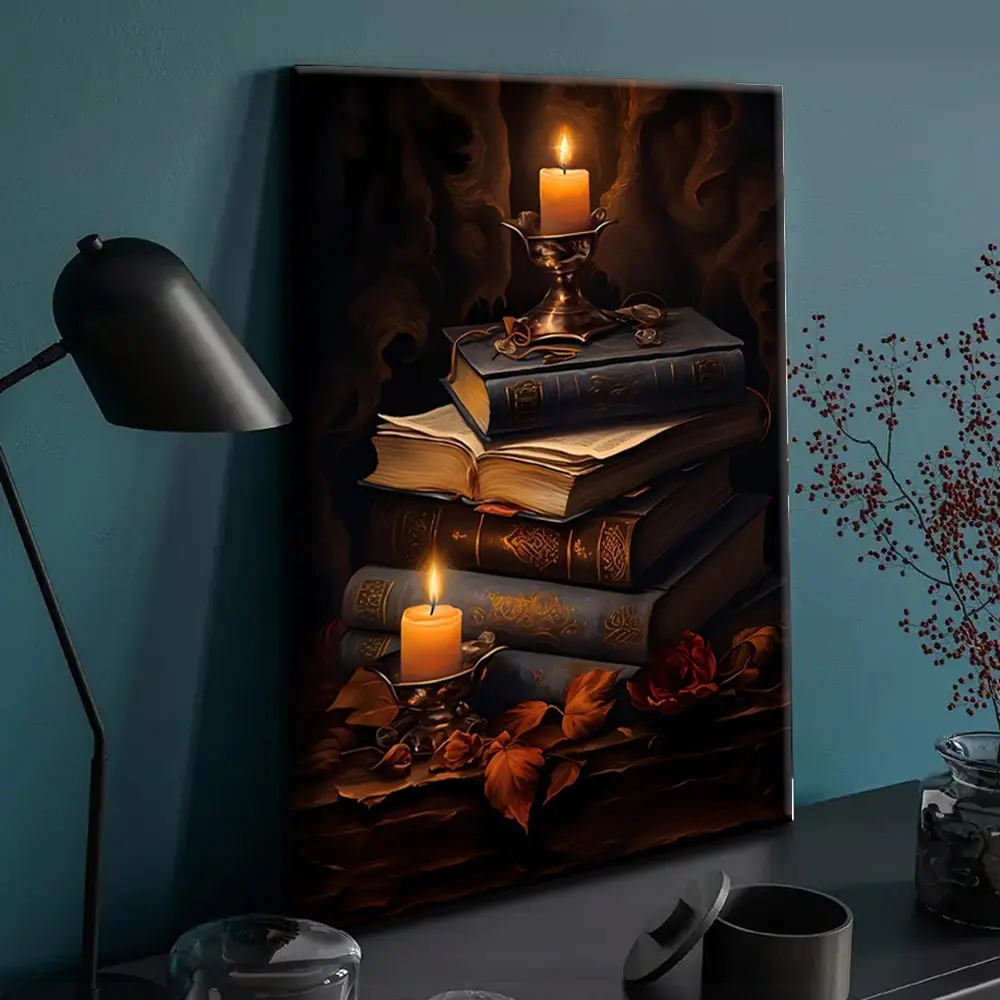 1pc Wooden Framed Canvas Art Poster - Vintage Gothic Victorian Dark Academy Witch Book & Cottage Wall Decor, Decoration for Bedroom, Living Room Home Supplies Posters & Prints, Room Decor