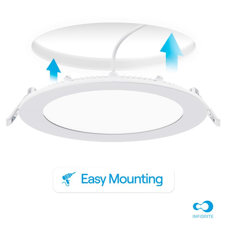 Infibrite 6 Inch 3CCT Selectable 12W 1050LM Thin LED Ceiling Light Kit, Dimmable, Wet Rated (6 Pack)