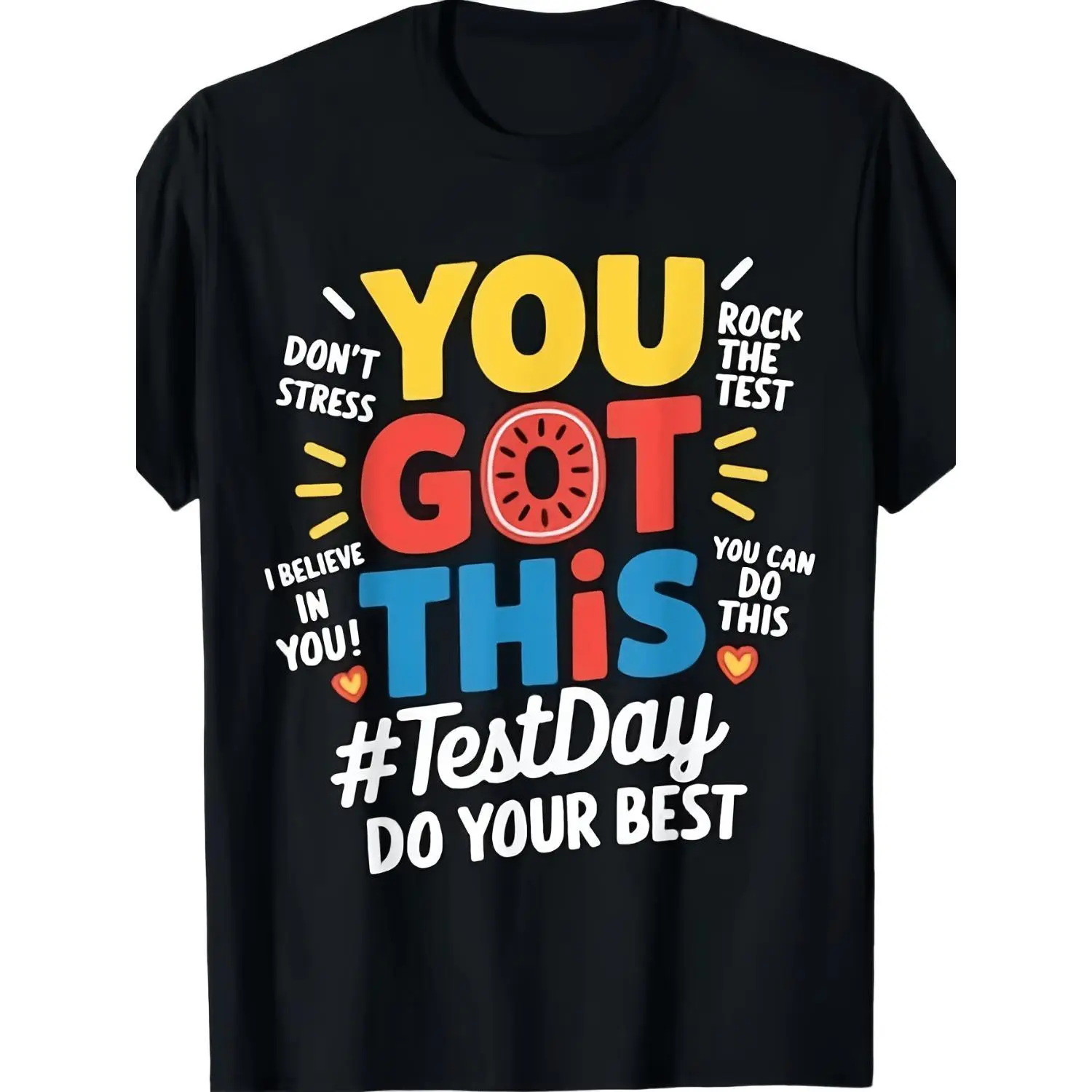 Women's Short-Sleeve Casual Round Neck Motivational Test Day T-Shirt, Unisex 2026 Summer Top