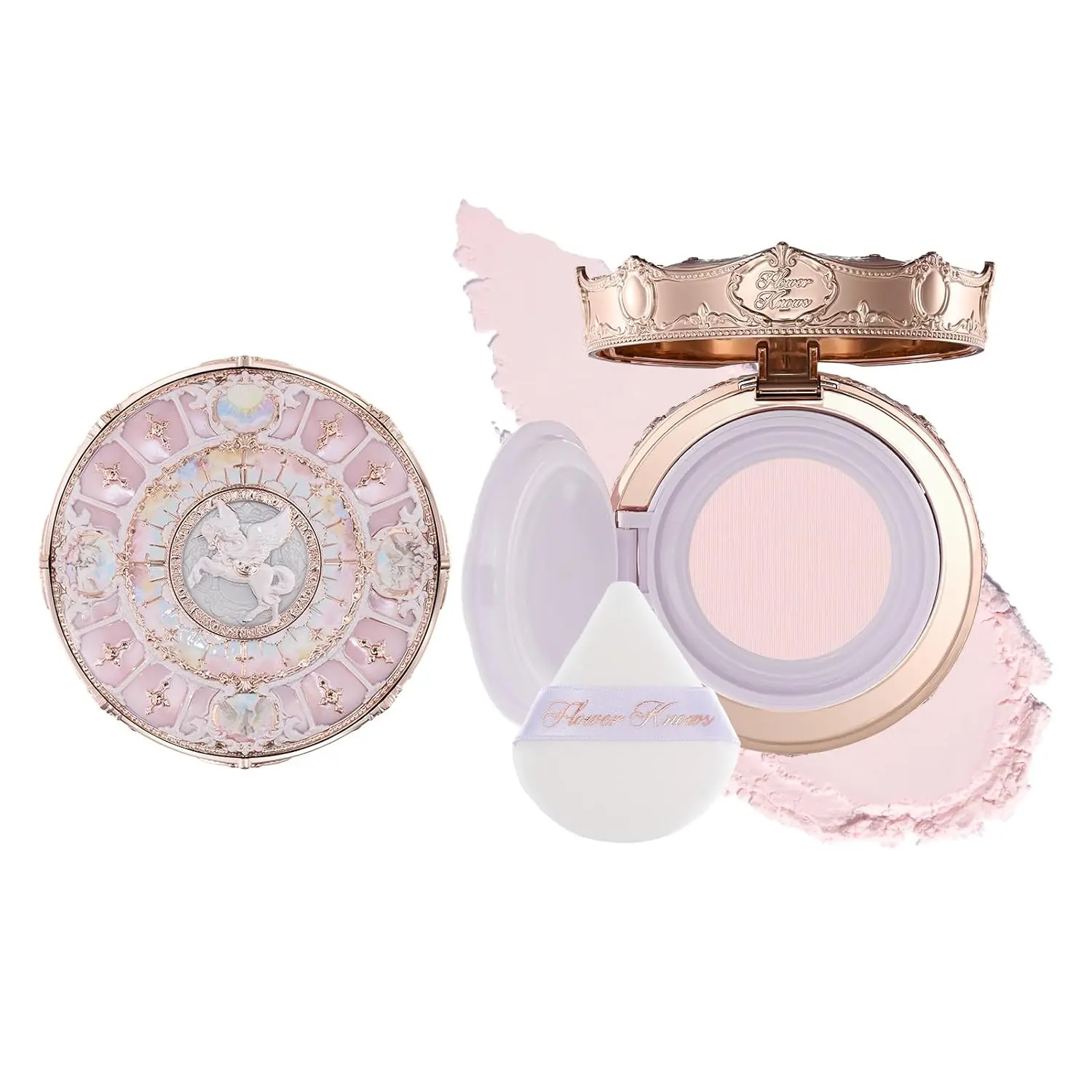 Knight Unicorn Cloud Loose Setting Powder, Talc-Free | Fine-Milled Pore-Blurring Powder, Up to 24H Oil Control, Built-in Mirror Case, 2 Puffs, 0.28 Oz (02 Milky Pink)