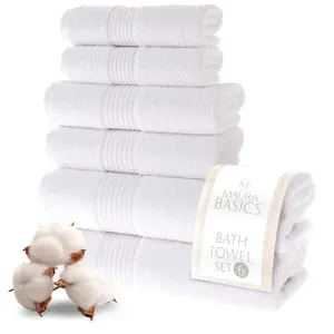 Maura Basics Performance Turkish Bath Towels Set with Hanging Loop. American Standard Towel size. Soft, Durable, Long Lasting and Absorbent 100% Turkish Cotton Bath Towel Sets for Bathroom,  White Extra Large fluffy bath towel
