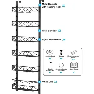 6 Layer Stainless Steel Door Back Storage Rack, Adjustable Shelves, Spice Rack, Space Saving Vertical Cabinet
