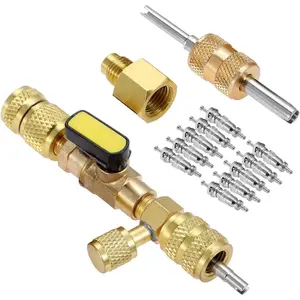 R410A R22 Valve Core Remover Installer Tool with Dual Size SAE 1/4 & 5/16 Port, for R410 R32 R22 R12 R407 R404 R600 HVAC System, with Valve Cores and Removal Tool