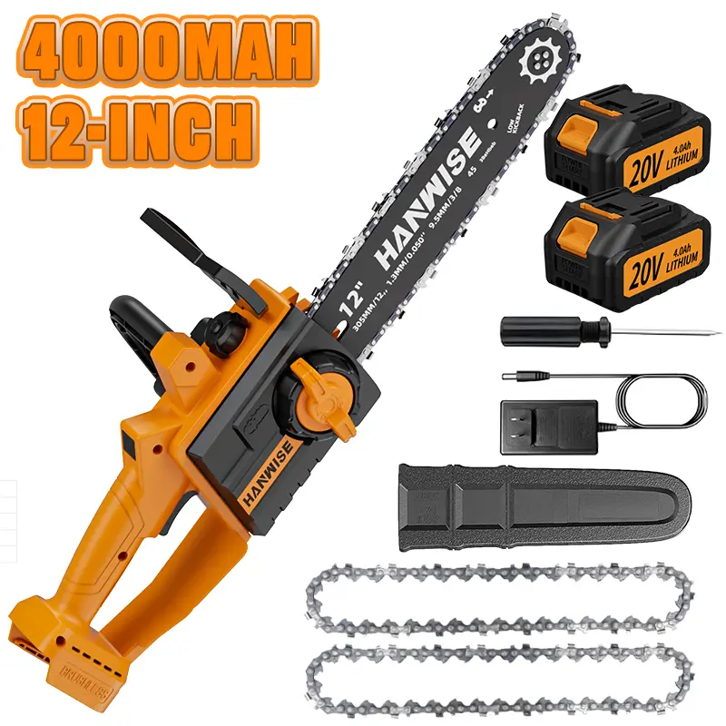 HANWISE 12-Inch Plastic-Metal Brushless Cordless Handheld Mini Chainsaw, 4000mAh Battery-Powered 1 Battery Set Portable Chainsaw for Firewood Cutting, Landscaping, Practical Gift for Family