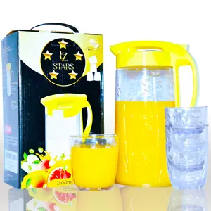 EZ STARS Plastic Pitcher 1650ML W/Lid & 4 Cups BPA-Free,Leakproof, Adjustable Stopper,Fridge Jug for Cold Beverages,Lemonade,Iced Tea,Sangria,Juice. Drinkware Serving