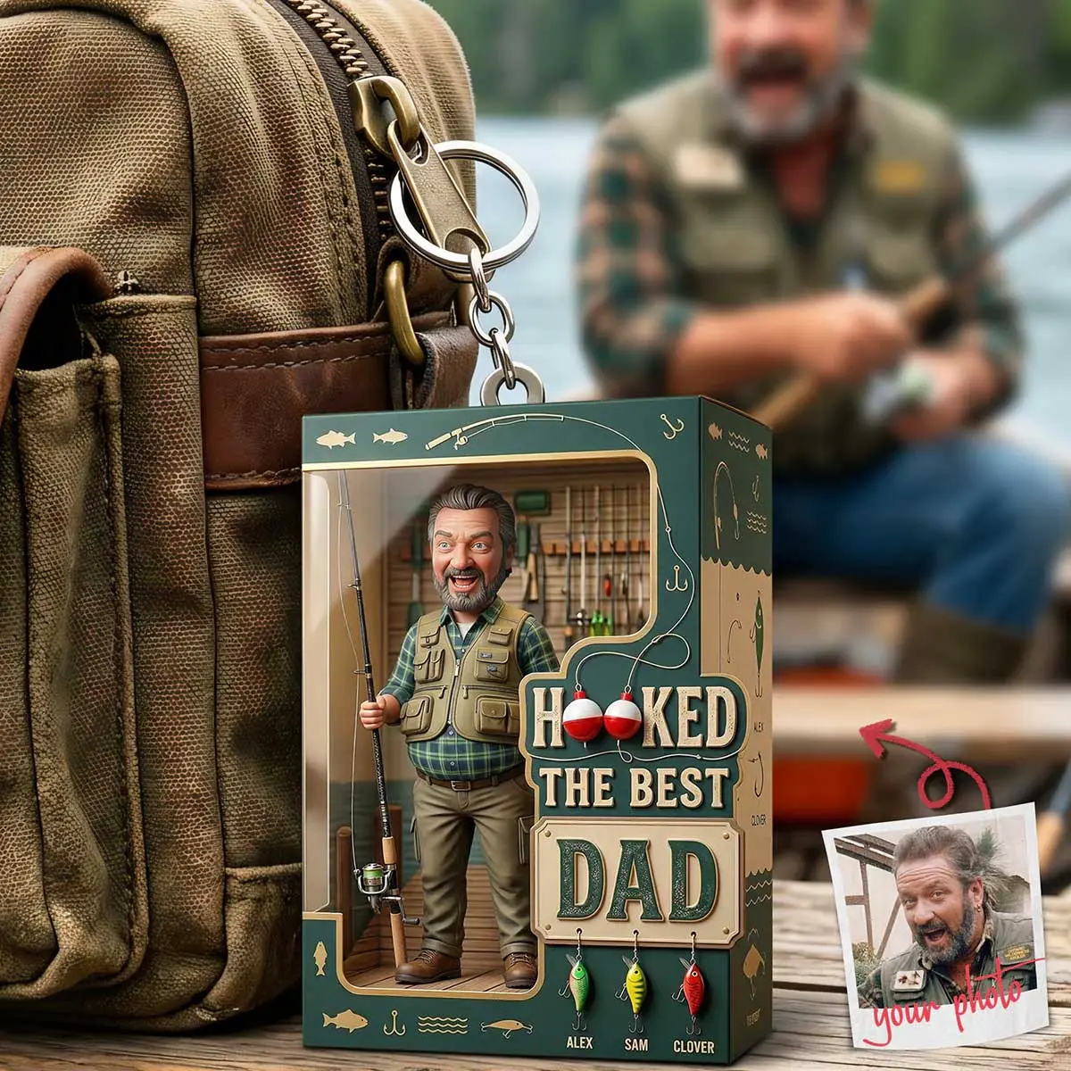 2D Flat Acrylic Hooked On Fishing Dad Keychain - Personalized Custom Photo Gifts For Dad