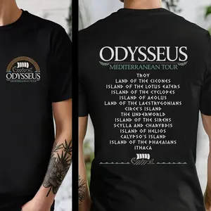 Odysseus Mediterranean Tour T-Shirt | Greek Mythology Concert Style Graphic Tee | Troy to Ithaca Journey - Perfect Gift for