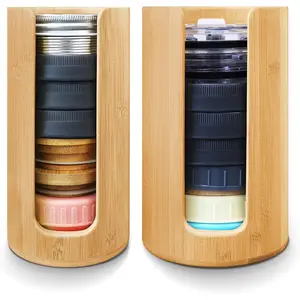 2pcs Bamboo Mason Jar Lid Organizer Storage - Stackable Steady, Fits Both Wide and Regular Mouth Mason Canning Lids