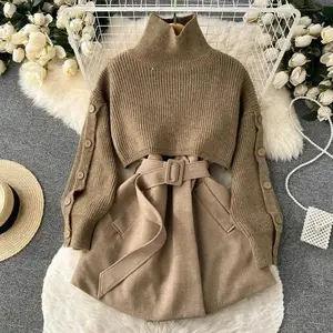 Autumn and Winter Gentle Style Wear Women's  New Fashion Short Temperamental Sweater Vest Suit Skirt Two-Piece Set