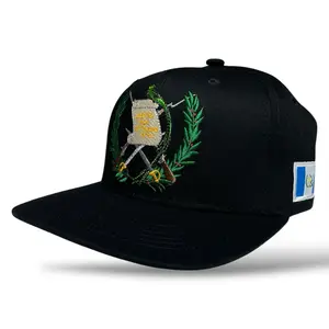 Guatemala Gorra Snapback Cap with Embroidered Emblem and Under Visor, Adjustable, Classic Style, Black, Unisex