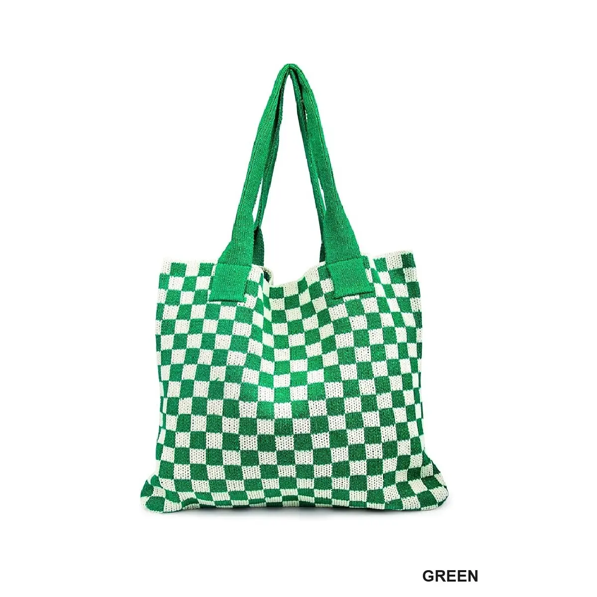 Checkered Crochet Knit Canvas Bag