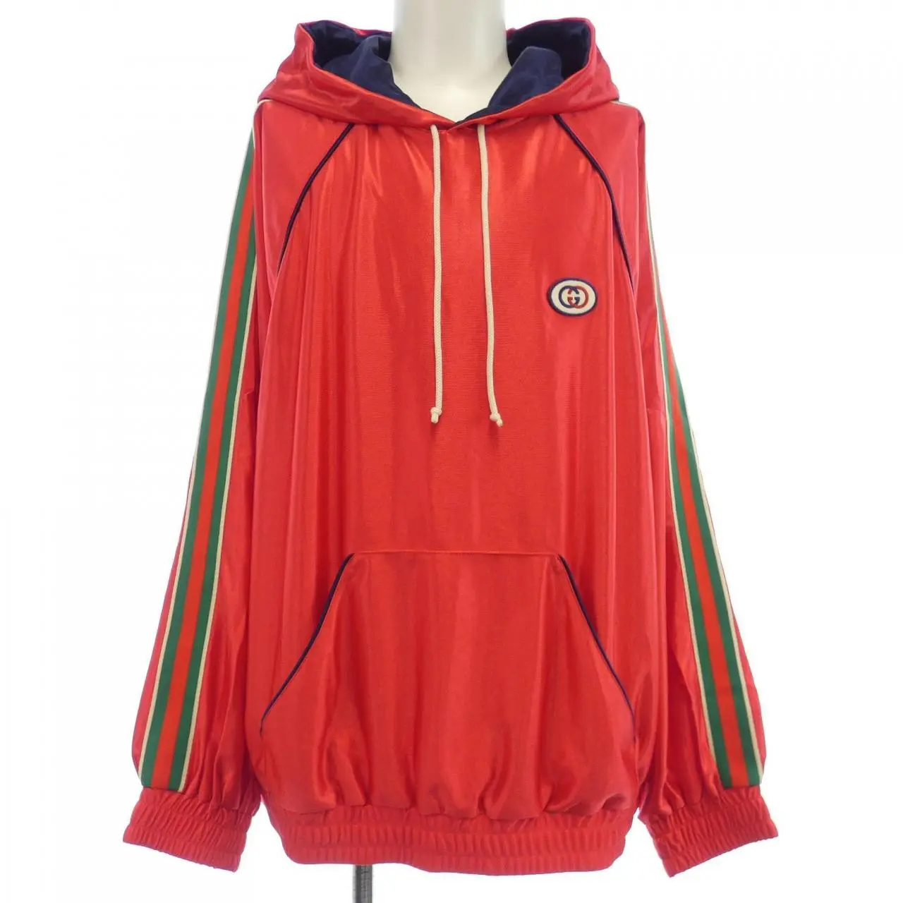 Pre-owned GUCCI Cotton Small Leather Goods Logo Patch Shiny Jersey Hoodie