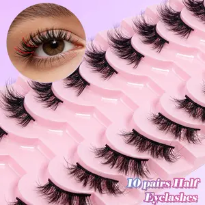 MAGEFY 10 Pairs Half Lashes False Eyelashes - D Curl 3D Faux Mink Half Eyelashes, Soft Thick Band, Natural Wispy Cat Eye Design, Lightweight & Reusable, Handmade Layered Lashes, Dramatic Voluminous Look for Daily Makeup, Dating, Party & Cosplay, Cosmetic