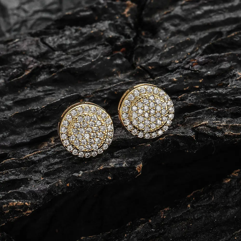 Unisex S925 Silver 8mm Micro-Pave Moissanite Stud Earrings, Luxury High-Shine Moissanite Hip Hop Earrings, Hypoallergenic Daily Fashion Gift for Men & Women