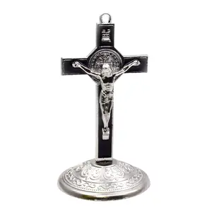 Alloy Crosses Ornament Metal Crucifix with Base for Christian Home Decoration