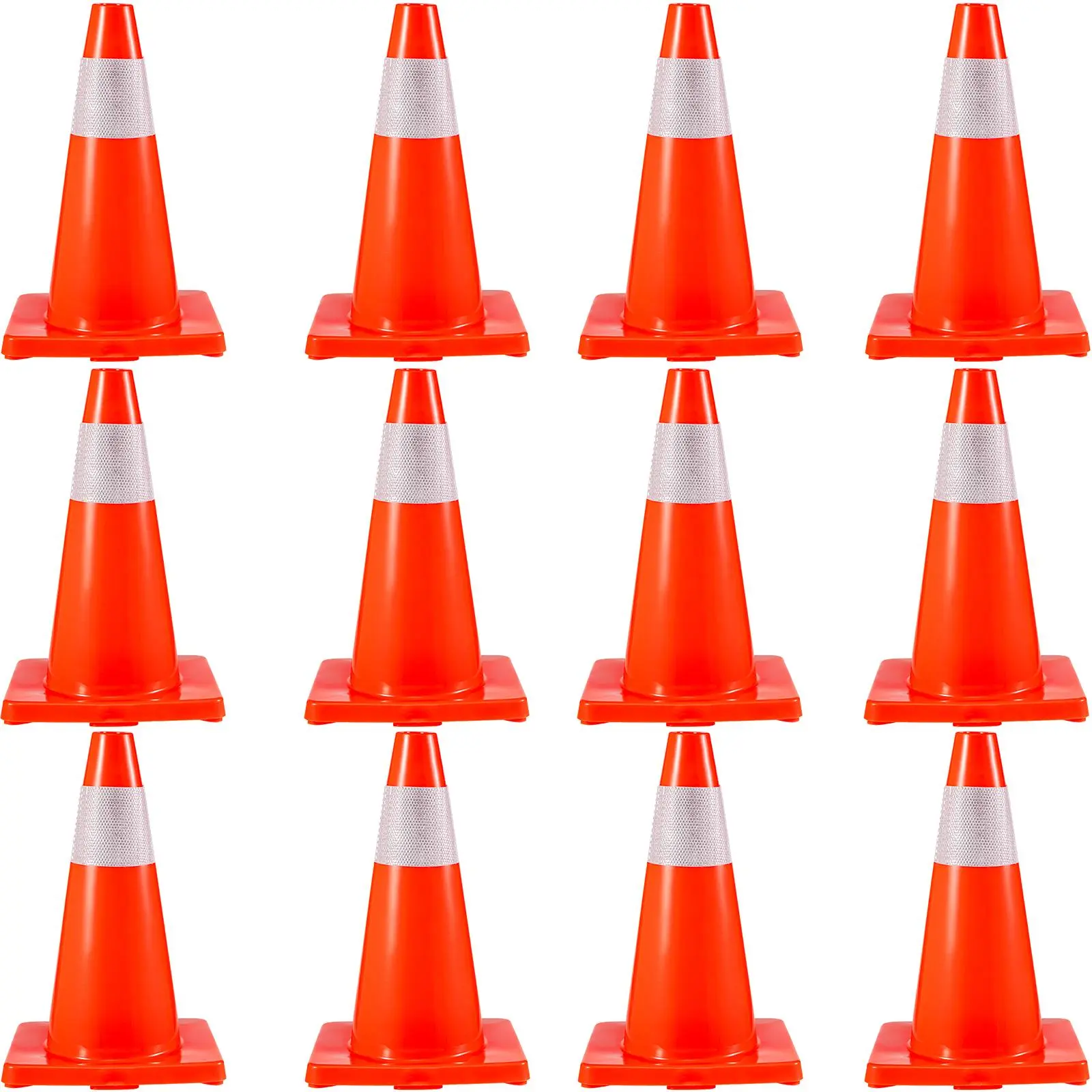 【Summerfinds】VEVOR 12Pack 18\" Traffic Cones, Safety Road Parking Cones PVC Base, Orange Traffic Cone with Reflective Collars, Hazard Construction Cones for Home Traffic Parking