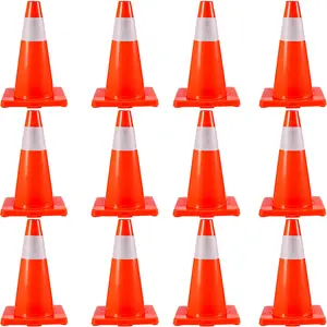 VEVOR 12Pack 18\" Traffic Cones, Safety Road Parking Cones PVC Base, Orange Traffic Cone with Reflective Collars, Hazard Construction Cones for Home Traffic Parking