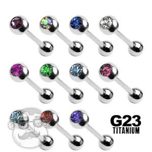 Titanium CZ Gem Top Tongue Ring
