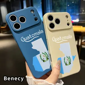 Guatemala's Essence Pattern Straight Edge Phone Case for iPhone 17 15 16 14 Pro Max 13 12 11 XR XS Plus Air E Shockproof Full Camera Protection Durable Slim Liquid Silicone Cover Smartphone Casing