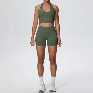 Unstoppable - Two Piece Set High-Waisted Tummy Control Glute Lifting Yoga Shorts & Racerback Bra 96% Spandex 4% Nylon