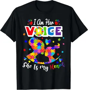 Autism Mom I'm Her Voice She is My Heart daughter Autism Summer Shortsleeve Cotton T-Shirt