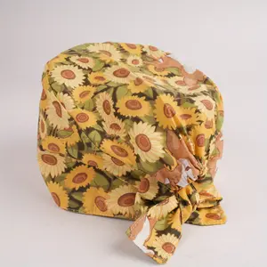 Sunflowers&Deer Cotton Surgical Cap with Tie Back Strap,Flowers, Premium Soft Cotton Fabric, Spring Gifts