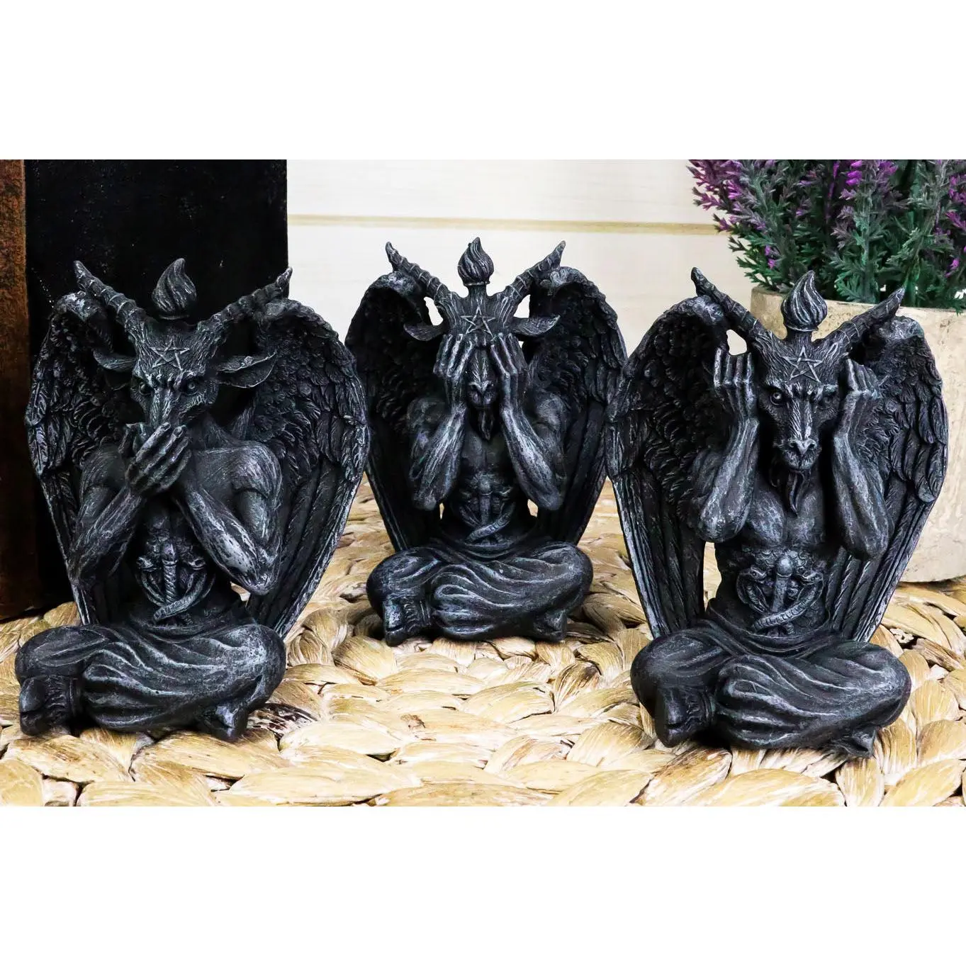 Goat of Mendes See Hear Speak No Evil Devil Baphomet Gargoyle Set of 3 Figurines