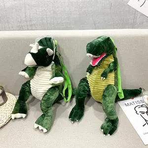 3D Design Colorful Dinosaur Pattern Funny Animal Print Character Decoration Fun Plush Backpack with Small Item Pouch - Ideal Holiday Birthday Gift for Kids