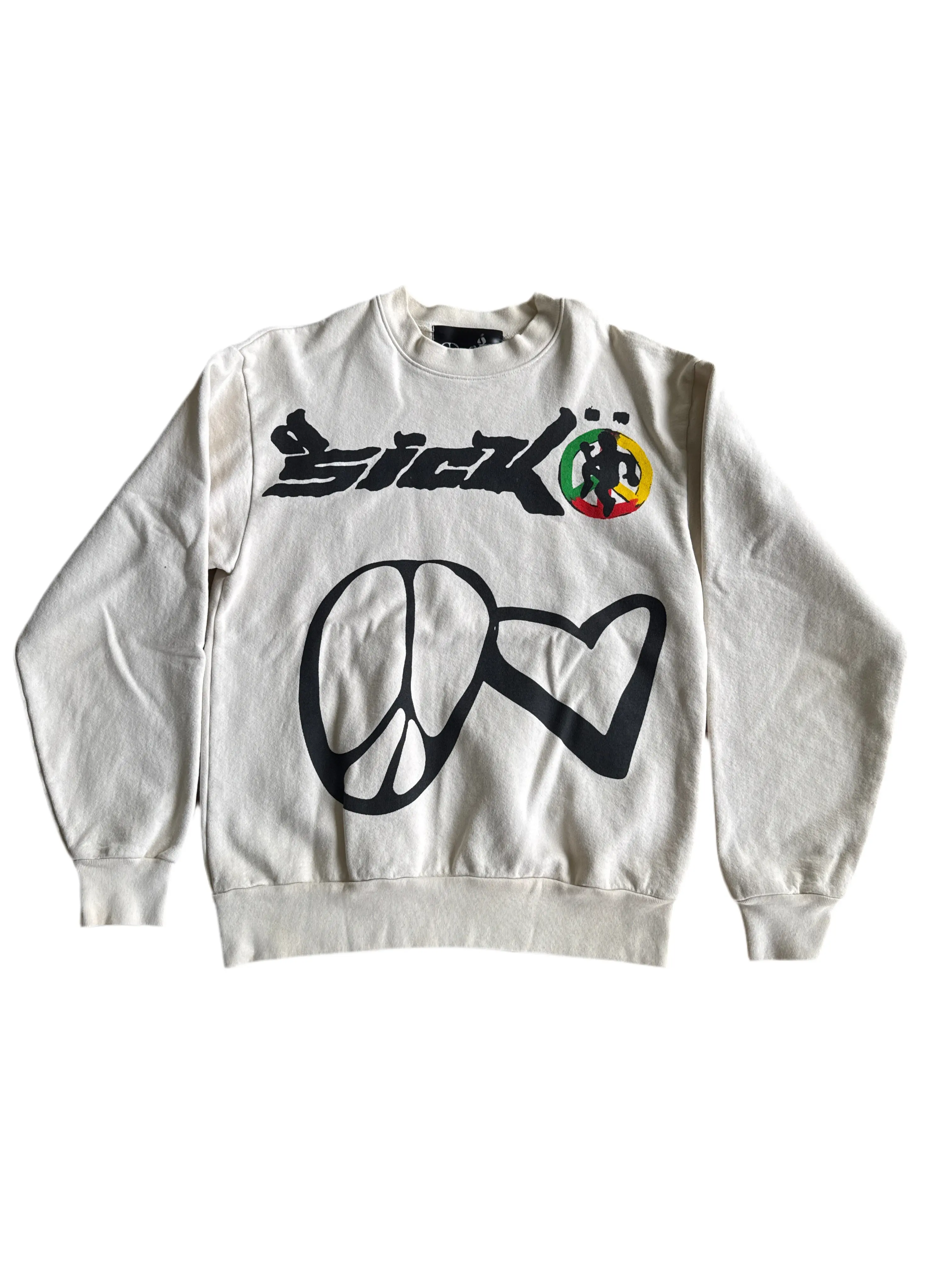 Sicko Crew Sweatshirt – Cream | Peace Heart Graphic | Size S