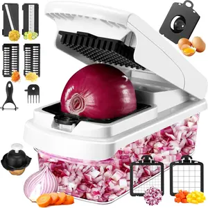 Vegetable Chopper,12 in 1 Multifunctional Food Chopper,Pro Onion Chopper with 7 Blades,Veggie Chopper with Container,Chopper Vegetable Cutter for Salad Potato Carrot Garlic,Kitchen Essential(White)