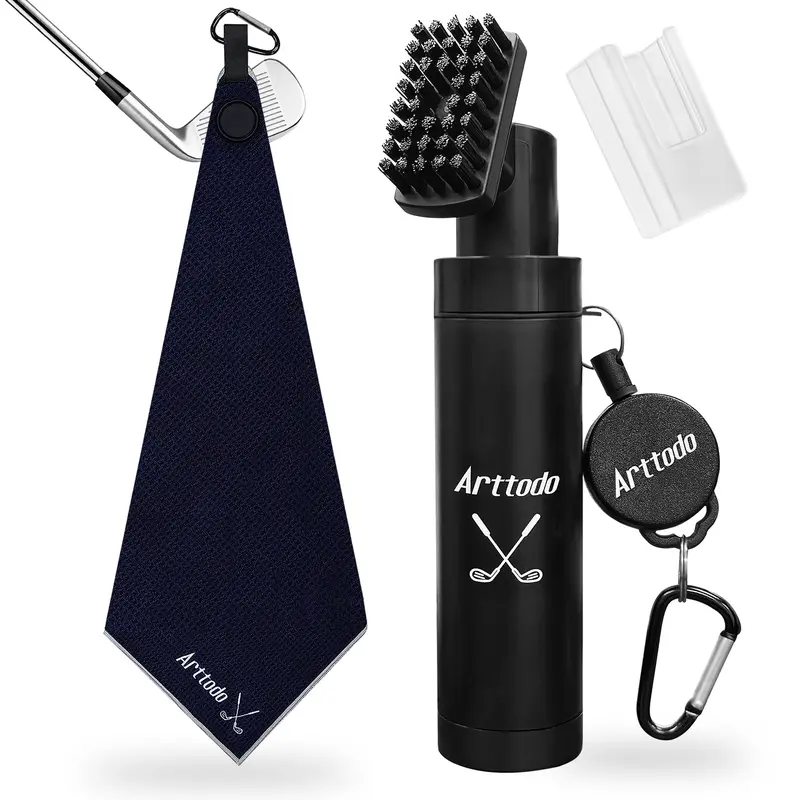 Arttodo Upgraded Golf Club Cleaning Kit Including Water Bottle with Spray Brush and Magnetic Microfiber Golf Towel, Golf Accessories, Gift for Golfers