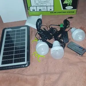 Emergency Solar Generator Power Station Set,Portable Generators for Camping Home Use Outdoor Solar Powered Generator With Panel Including FM Radio, 4 Sets LED Bulb Light Black USA