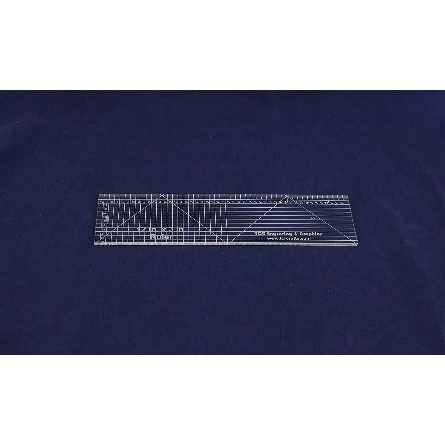 12" Grid Ruler. Acrylic 1/8 Inch -Back Engraved Quilting/Sewing - Imperial