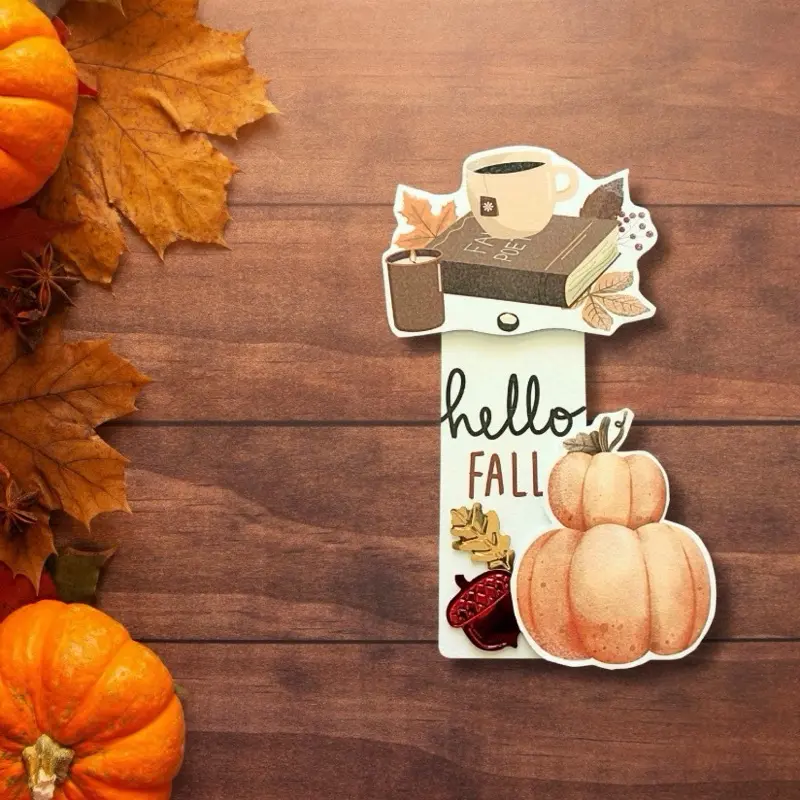 Fall Pumpkin 3D Bookmark - Autumn Themed Design with Pumpkins and Leaves for Book Lovers