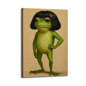 Whimsical Frog Portrait Canvas Poster Funny Animal Abstract  Mimalist Green  Funny Frog Poster Art Print Bob Haircut Kids Playroom Decor Frog Lover Gift Unique Wall Art quirky wall decor opossum humor artwork funny poster unique art decor posters tiktoksh