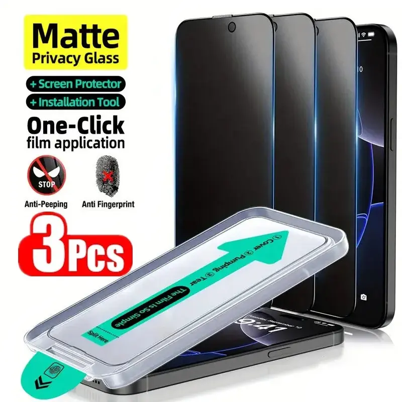 3 Pcs Oleophobic Dust Free Easy Installation Matte Privacy Screen Protector for iPhone 17 Pro Max/17 Air/17/16 Pro Max/16/16e/15 Pro/15/14/13/12/11/Plus/X/XR/XS Max Glass