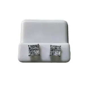 Brand New Unisex Square Stud Push Back CZ Earrings - Elegant and Classic Design