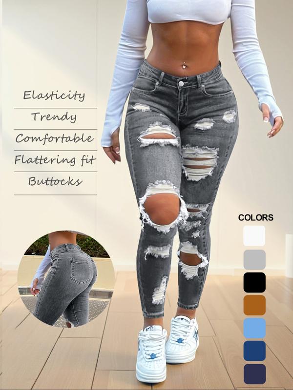 NVFelix Women's High Waist Ripped Skinny Jeans with Butt Lifting Design, Elastic Denim for Valentine's Day Fashion