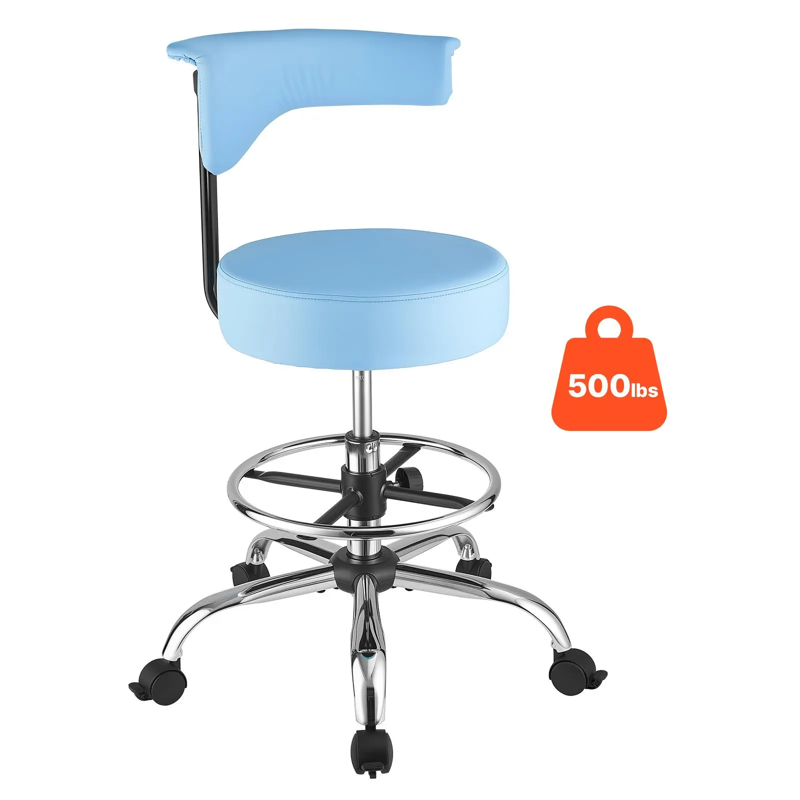VEVOR Ergonomic Commercial Furniture Swivel Stool with Backrest - 500 lbs Capacity, Smooth Height Lift, Thick PU Leather Cushion, 360° Swivel, Round Shape, Supportive Sitting for Dental Clinic Use