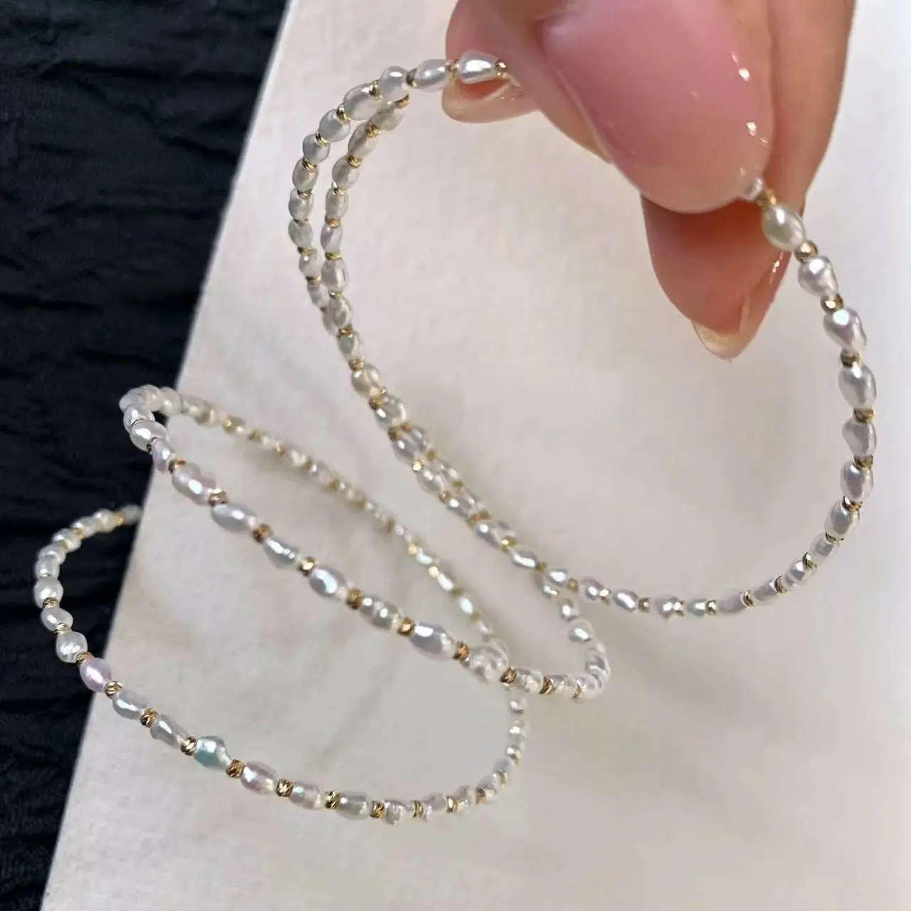 Natural freshwater pearl ring, kesi small pearls multi-layer bracelet