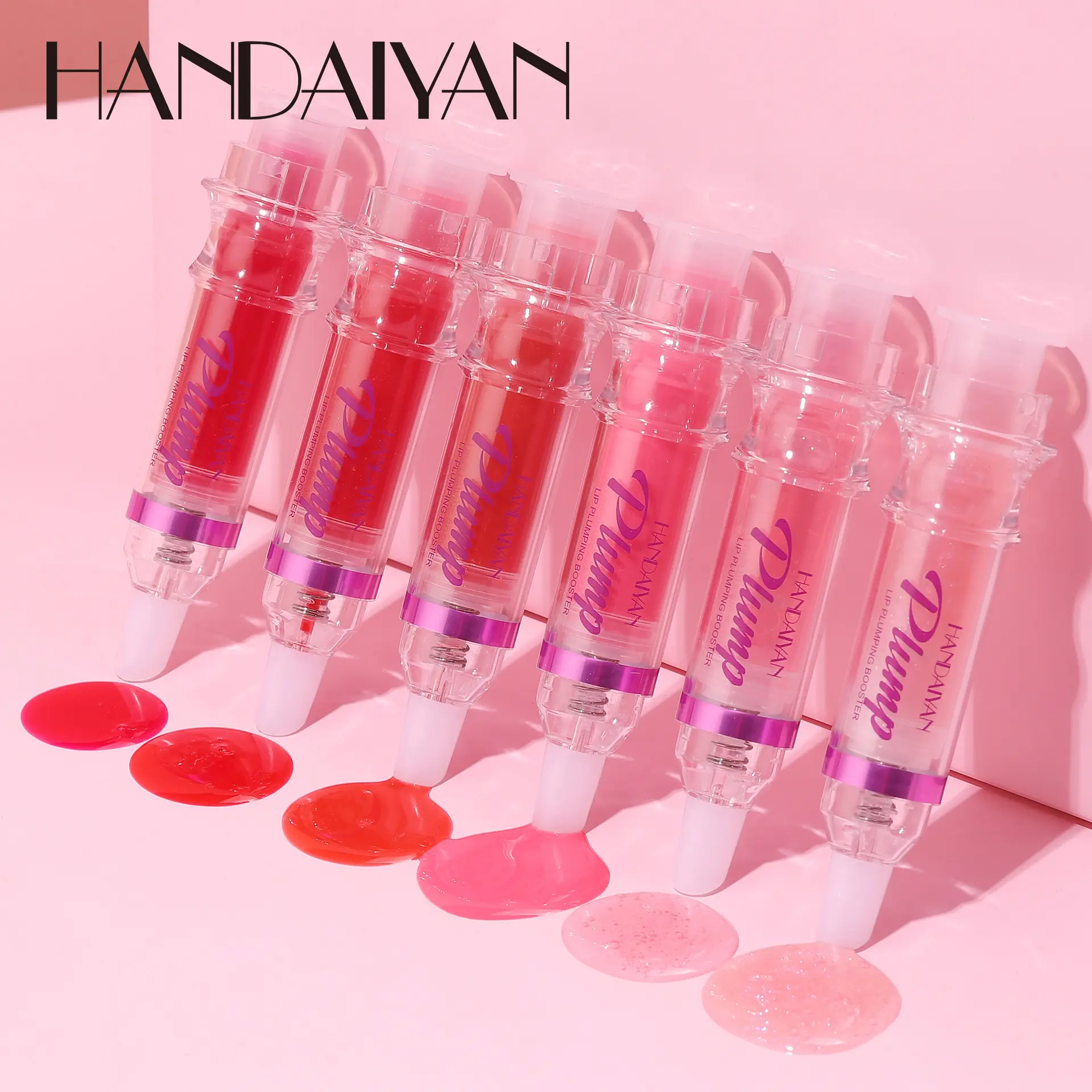 HANDAIYAN 6-Piece Glitter Translucent Syringe Lip Plumper Gloss Cosmetic Set - Hydrating Gentle Moisturizer, Long-Lasting Oil, Versatile Shades, Instant Effect, Travel-Friendly, Glossy Lip Care Gift Lipgloss Clear