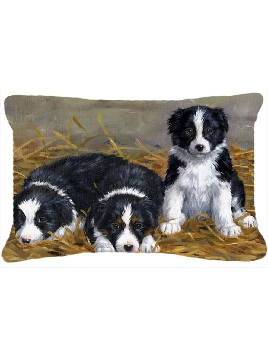 Border Collie Puppies Fabric Decorative Pillow