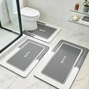 3 Pack Quick Dry Absorbent Bath Mat Set, Non Slip Rubber Back Magic Water Lock Floor Rugs, Decorative Carpet Mats for Bathroom, Shower, Kitchen Sink