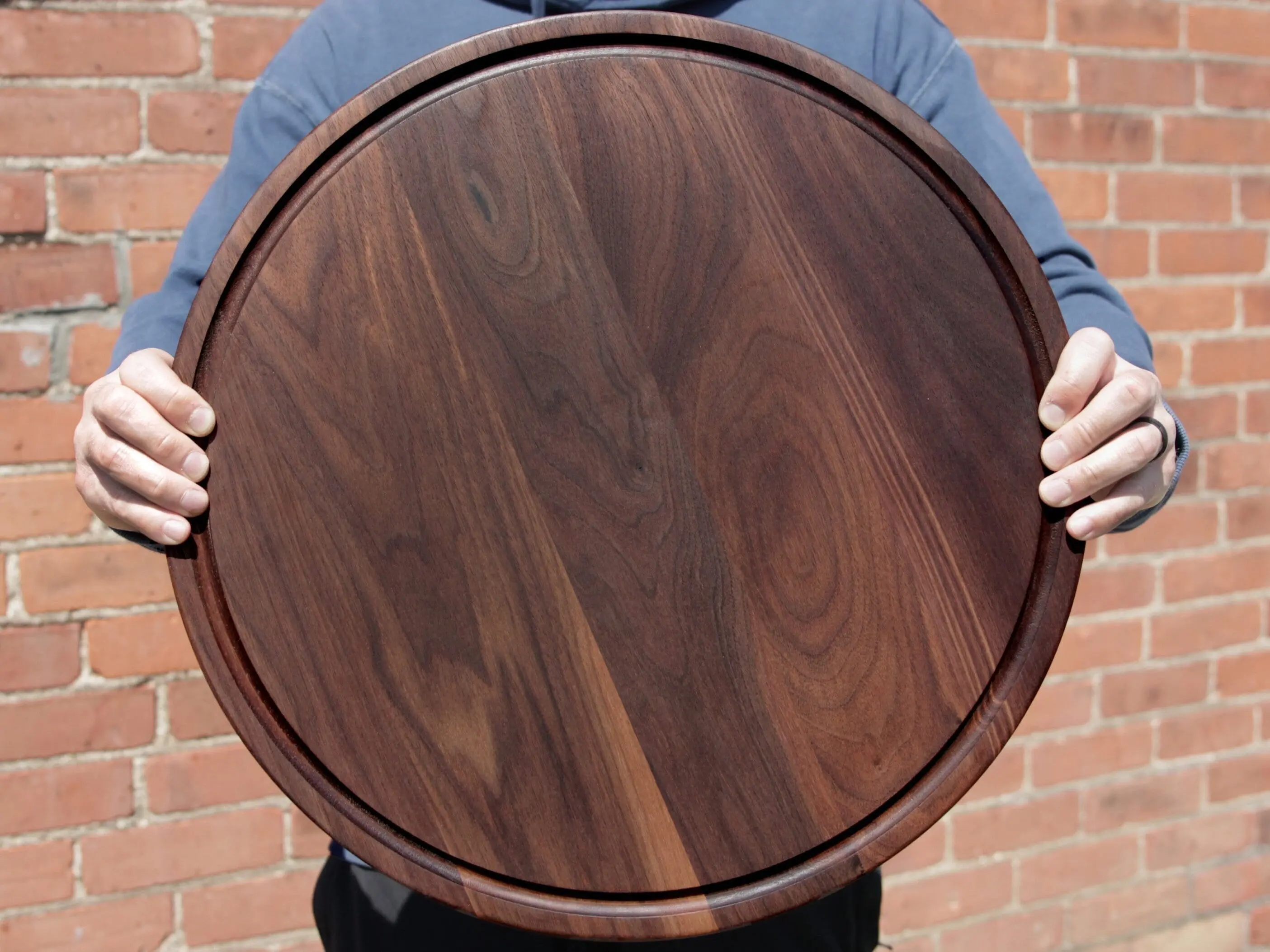 Large Walnut Round Cheese Board, 18 Inch Round Cutting Board with Juice Groove Black Walnut, Large Walnut or Maple Round Charcuterie Board
