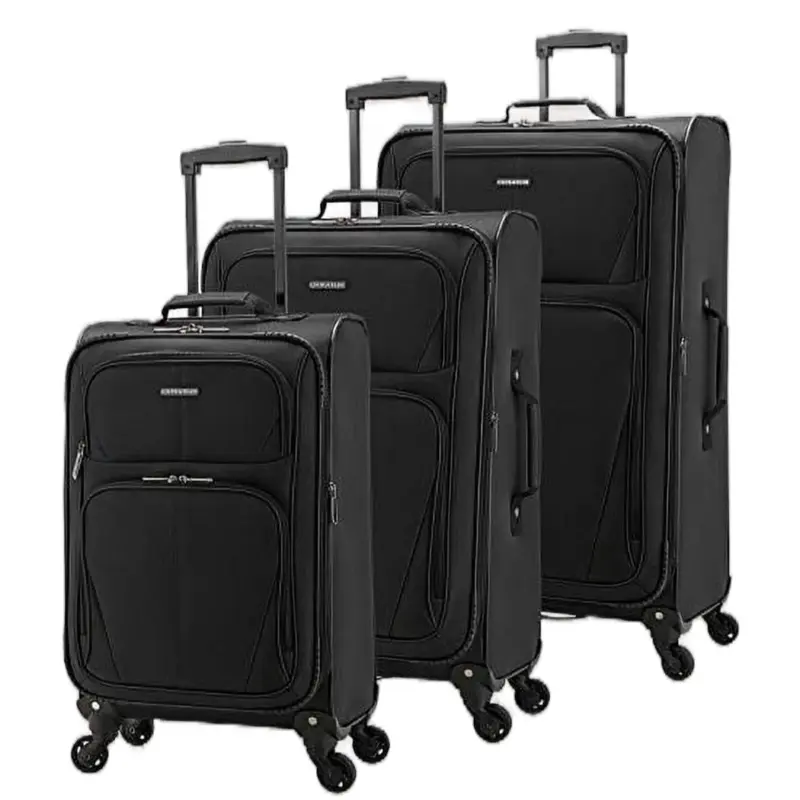 U.S. Traveler Aviron Bay Expandable Softside Spinner Wheels, Black, 3 Piece