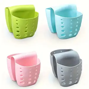 Silicone Kitchen Sink Sponge Holder and Drain Basket, Adjustable Straps, Multiple Compartments, Storage for Sponges Brushes Towels Utensils